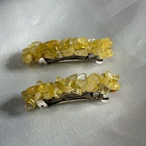 Hand crafted set 2 in. Barrettes w/individually wrapped citrine stone chips